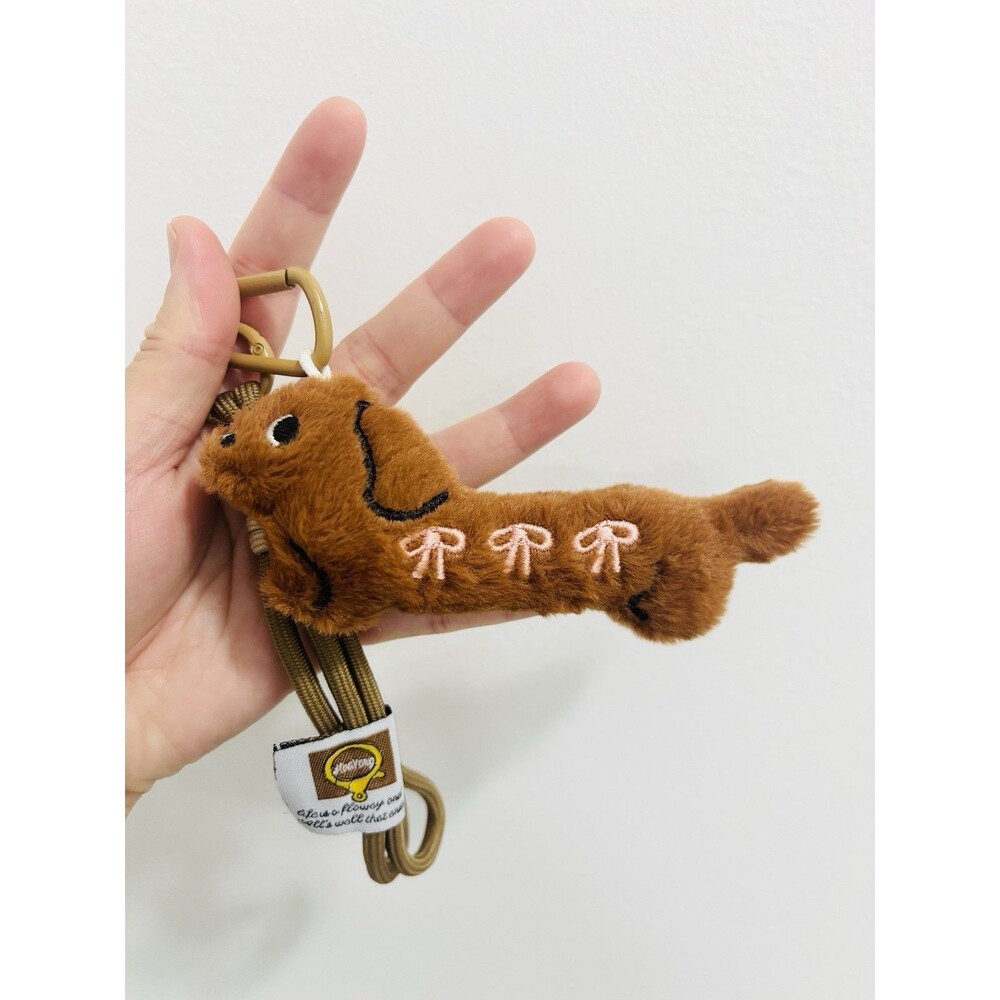 Plush Dachshund Wiener Dog Keychain W/ Wristlet Bag Charm - Brown Bow Soft
